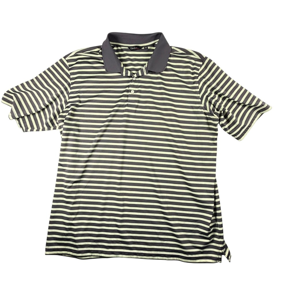 Walter Hagen Polo Shirt Mens XXL Grey Lime Green Excellent Striped Golf Top